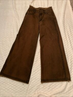 Dolls Kill Darker Wavs Brown Wide Leg High-Rise Jeans, Size Small
